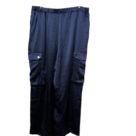 DG2 Diane Gilman Satin Cargo Pants Plus Size 18W Blue Straight Leg NWT - Picture 8 of 12